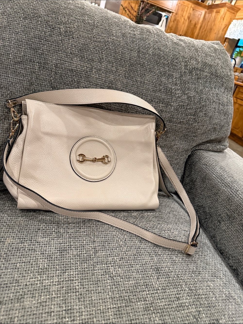 Women's Cream Shoulder Bag with Gold Hardware